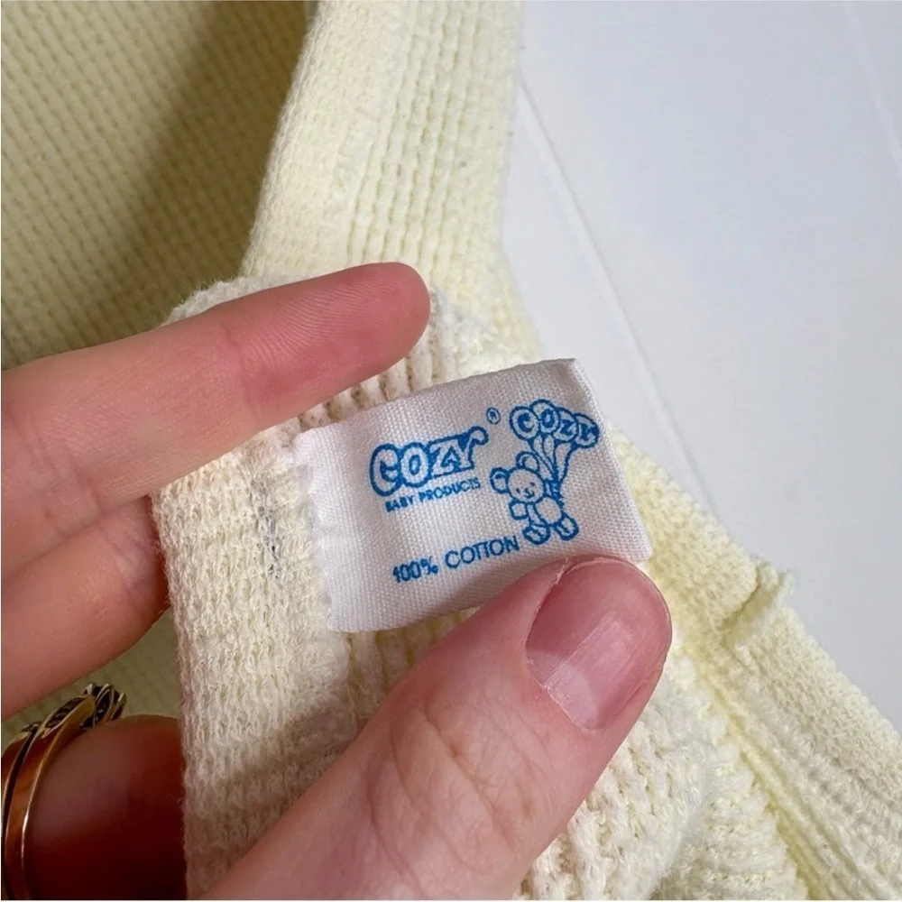 VINTAGE Cozy JE. Morgan Pale Butter Yellow Thermal Waffle Knit Baby Blanket Gift